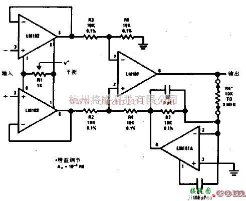 线性放大电路中的可变增益的差分输入仪器用放大器电路原理图  第1张