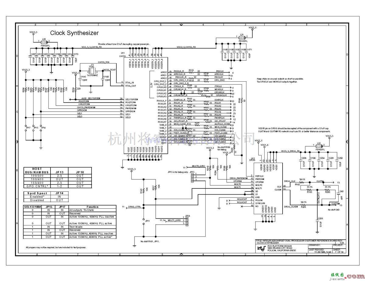 微机单片机中的Intel 820e主板时钟合成器电路图  第1张