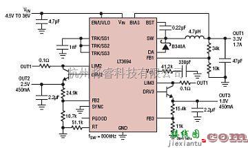 LT3694/LT3694-1-具双通道LDO的36V、2.6A单片式降压型稳压器用例  第1张