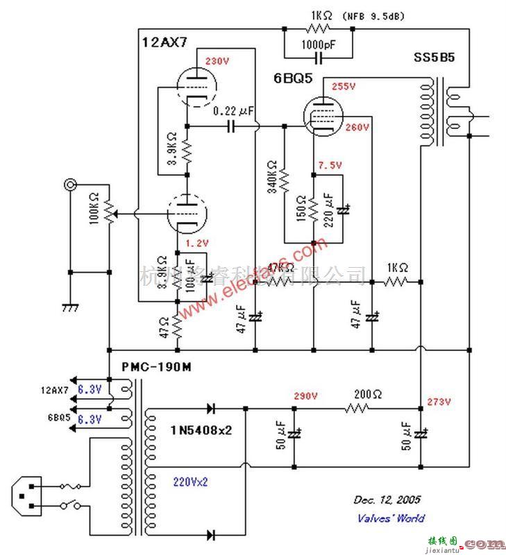 6BQ5电子管功率放大器电路图及相关介绍  第1张