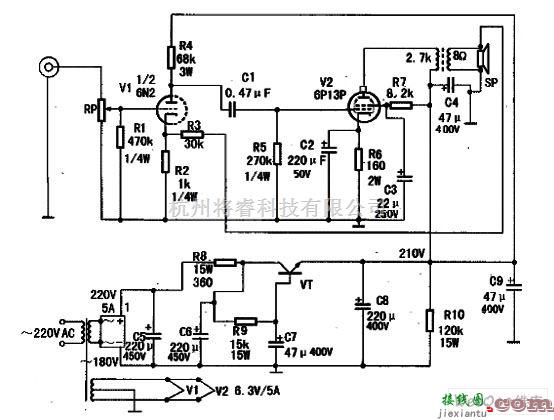 音频电路中的用6P13P做的胆机功放电路图  第1张