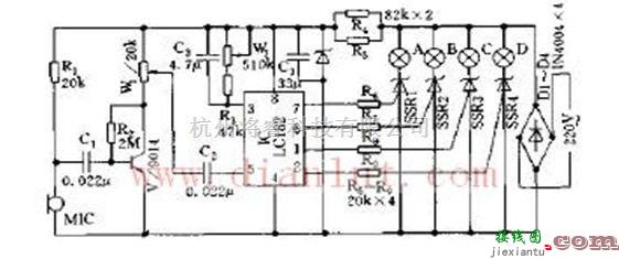 四路卡拉OK音乐流水彩灯控制电路原理  第1张