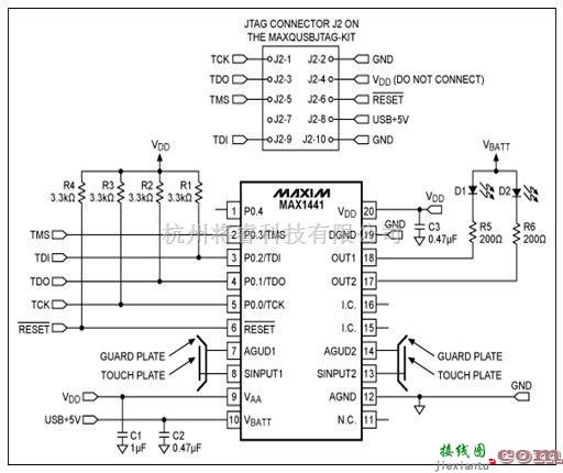 USB至JTAG接口板与MAX1441应用电路的连接示意  第1张