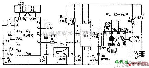 定时控制中的LCD数字钟整点语自报时器电路图  第1张