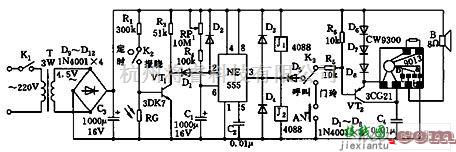 定时控制中的555组成的多功能定时呼叫器电路  第1张