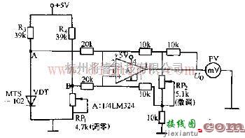 温敏二极管电桥0-100度温度计电路原理图  第1张