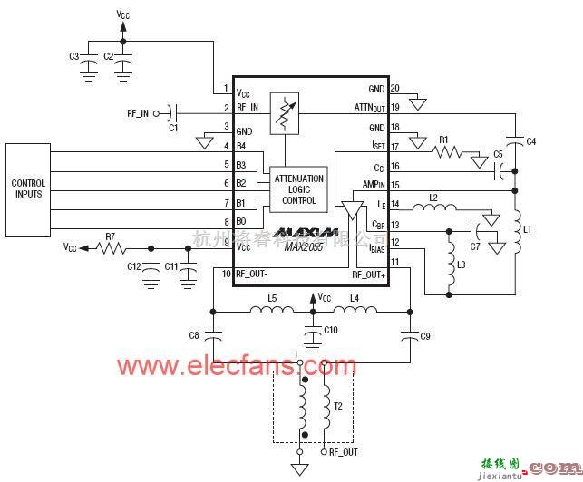 MAX2055应用电路(差分模数转换器(ADC)驱动器/放大器(DVGA))的应用  第1张