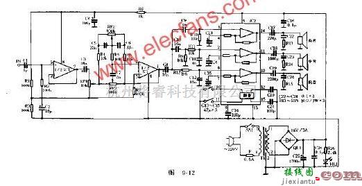 有源电子三分频音箱简易电路图  第1张