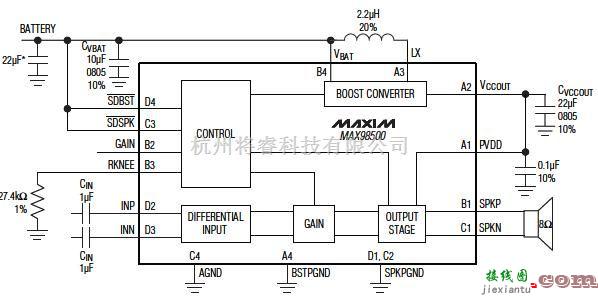 MAX98500组成的升压型扬声器放大器电路简介  第1张