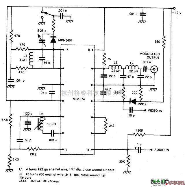 控制电路中的使用摩托罗拉 MC1374的电视调制器  第1张