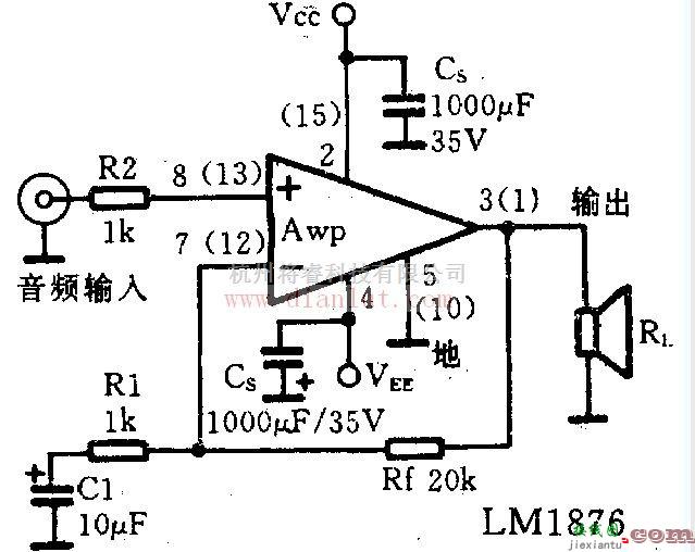 音频电路中的多功能LM1876功率放大电路-应用电路  第1张