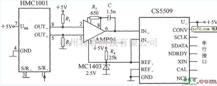 传感器电路中的单轴磁场传感器基于HMC1001的应用电路  第1张