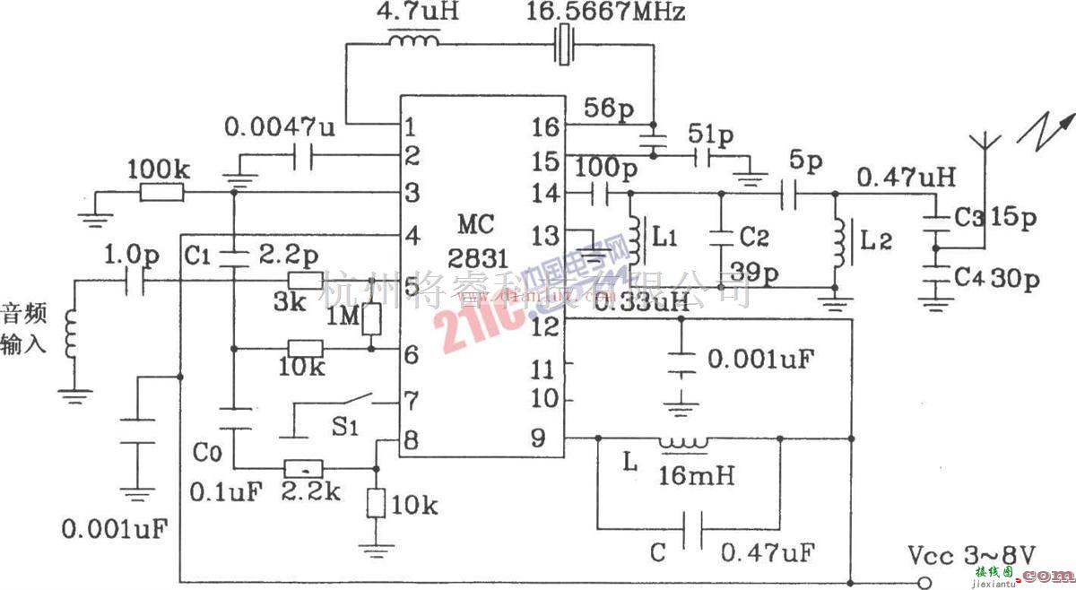 遥控电路中的MC2831组成的无线电发射电路及其应用电路  第2张