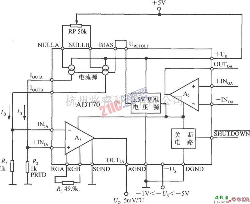 传感器电路中的铂热电阻信号调理器内部电路框图及典型应用电路  第1张