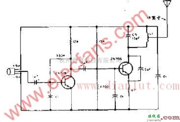 遥控电路中的采用三极管实现简易调频发射机电路  第1张
