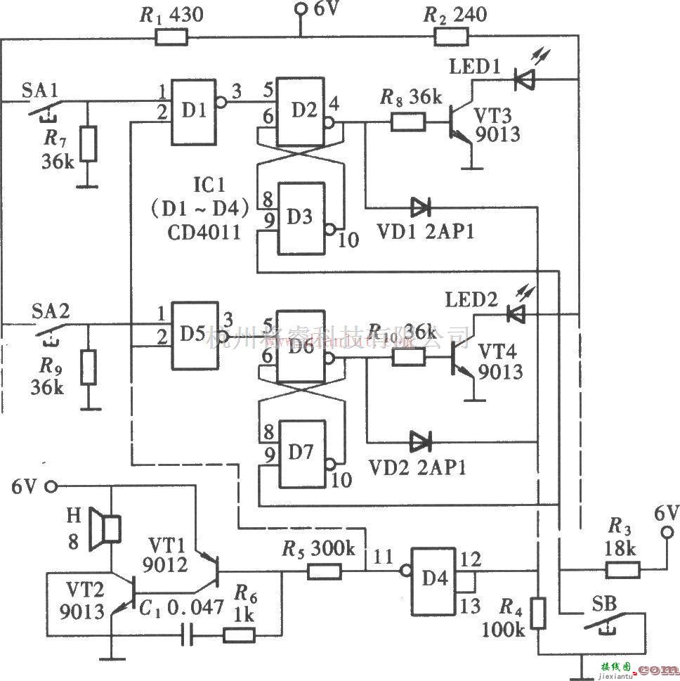 基于CD4011的新型简易抢答器电路  第1张