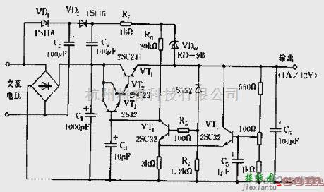 电源电路中的输出1A/12V的实用稳压电源电路图  第1张