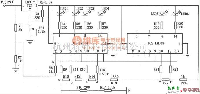 光电电路中的LM324设计的LED电压表电路脚本图  第1张