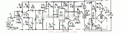 新型555声光双控延时照明节电灯电路图  第1张