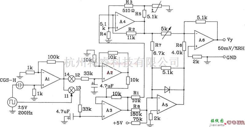 传感器电路中的基于CGS-H型陶瓷湿度传感器的低湿度检测电路  第1张