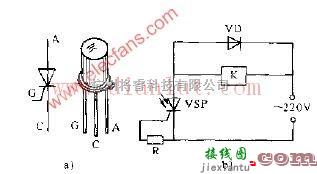 控制电路中的光控晶闸管非自锁式光敏继电器电路图  第1张