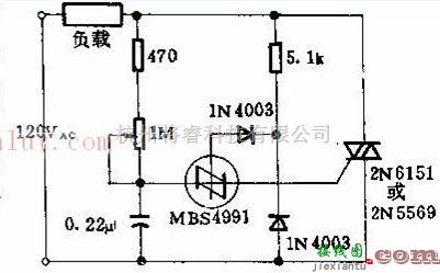 光电电路中的MBS4991制作的三端双向可控硅减光工作电路图  第1张