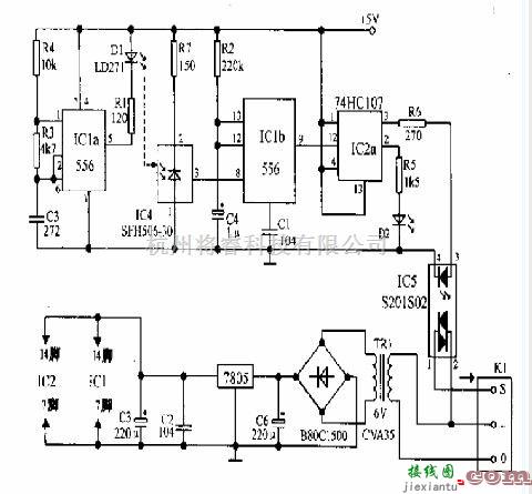 光电电路中的由074HC107构成的红外线反射式电灯开关电路  第1张