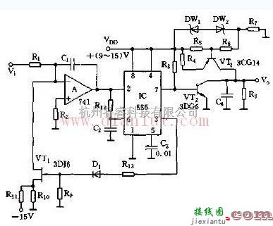 输出为线性锯齿波的电压 频率转换器电路原理  第1张