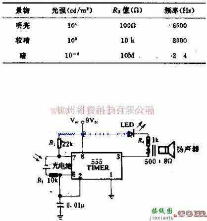 555构成的光敏振荡电路的简单工作电路图  第1张