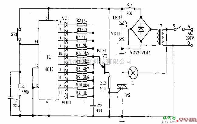 光电电路中的基于CD4017的调光灯电路  第1张