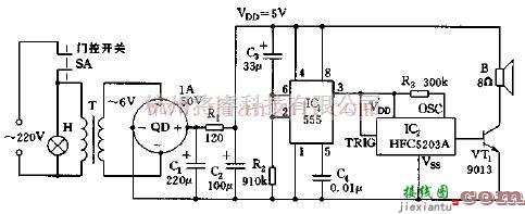 555集成冰箱关门语言提醒器电路  第1张