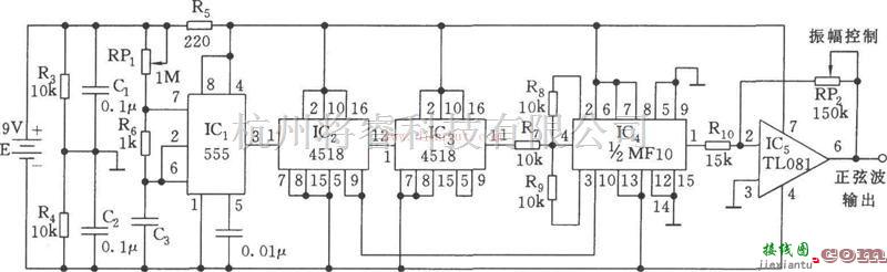 信号产生中的基于555构成的正弦波发生器电路图  第1张