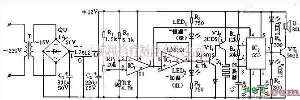 带有加温音响报叫的限温控制器电路原理  第1张