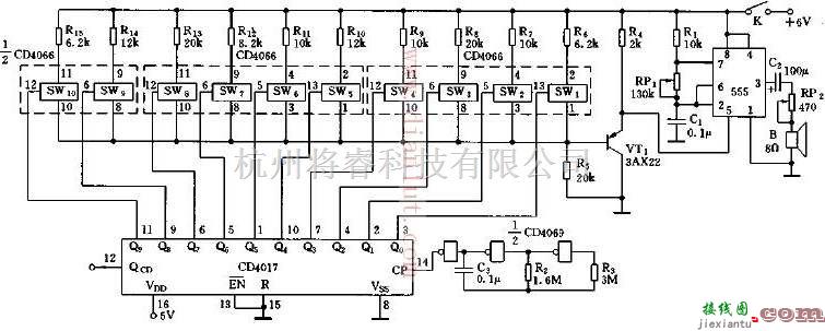 采用555电路的十音符连续演奏电路  第1张