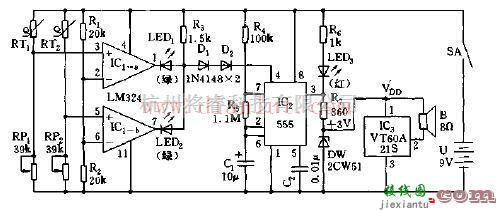基于LM324设计多点温度上限声光报警电路  第1张