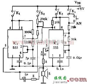 采用555电路的多功能模拟音响电路  第1张