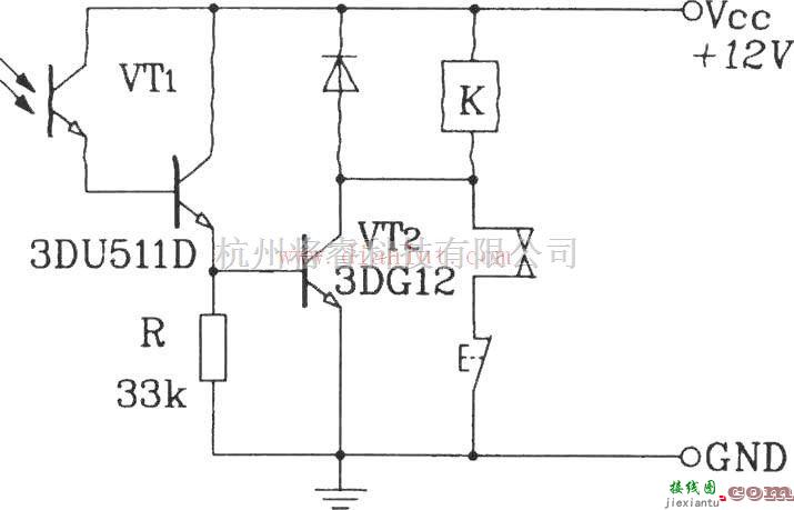 光电电路中的光敏三极管构成带自锁功能的光电控制继电器电路  第1张