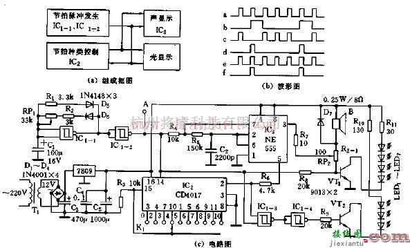 NE555声光同步显示的重音电子节拍器电路  第1张