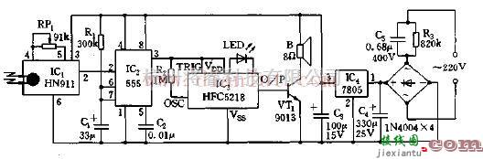 采用555电路的红外探测装置电路  第1张