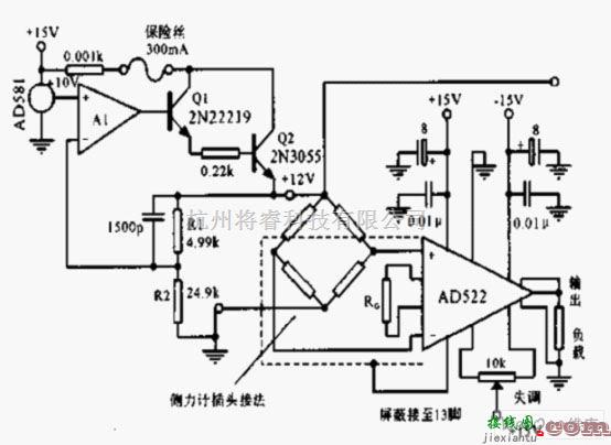 传感器电路中的称重传感器拱桥电压直接补偿电路图  第1张