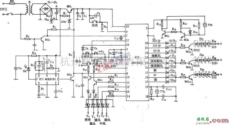 光电电路中的长城FS22-40电风扇红外遥控电路原理图  第2张