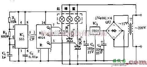 自动循环七色彩灯控制电路的原理电路图  第1张