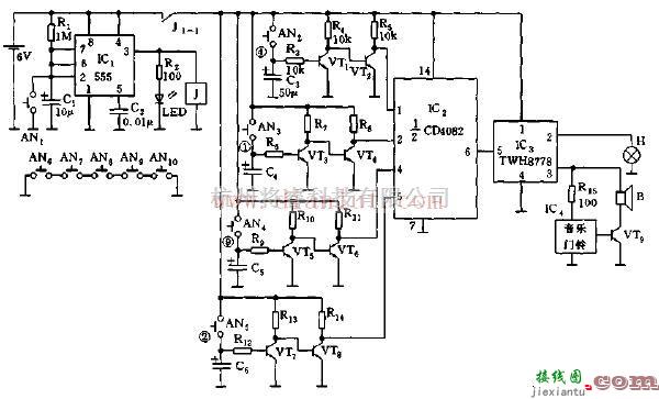 基于555芯片的时控密码电子门铃电路  第1张