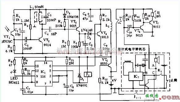 挥手电停闹的电子钟电路原理  第1张