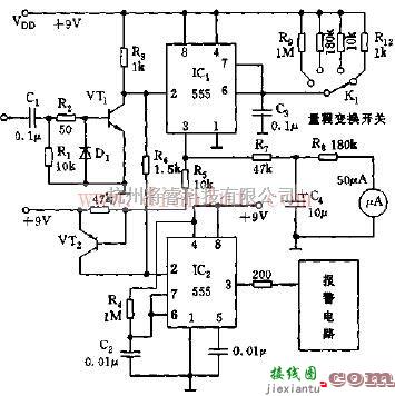 基于555定时器的过量程报警作用的频率计电路  第1张