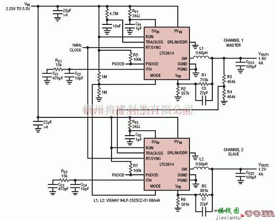 信号产生中的基于LTC3614构成主从跟踪输出电路  第1张