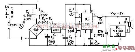 采用555电路的提醒关门叮咚乐曲电路  第1张