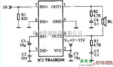 音频电路中的基于TDA2822M的小功率有源音箱电路  第1张