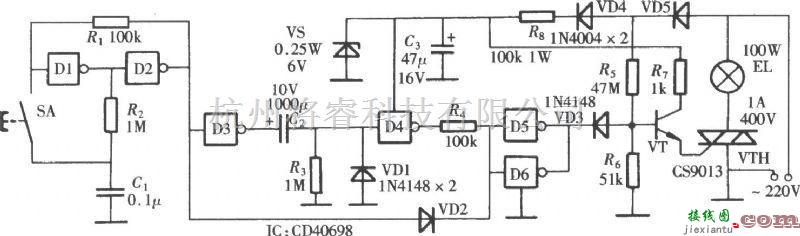 控制电路中的门电路组成的延时灯电路图  第1张