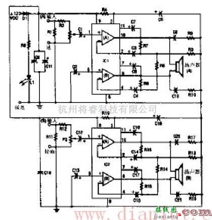 音频电路中的20W+20W立体声放大器原理图  第1张